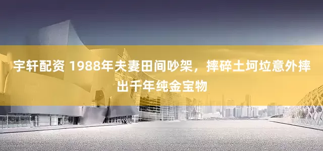 宇轩配资 1988年夫妻田间吵架，摔碎土坷垃意外摔出千年纯金宝物